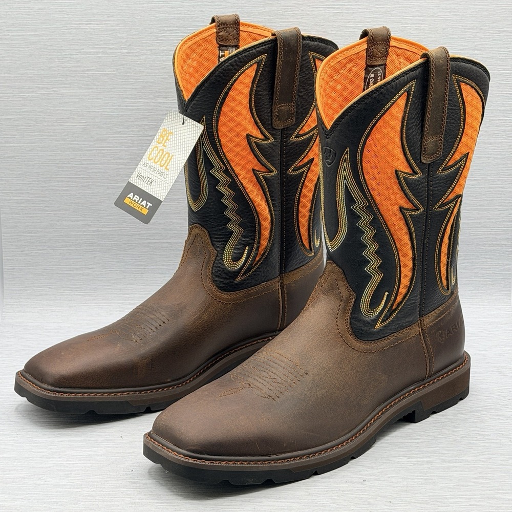 Ariat Groundbreaker VentTEK Men's 12 D Work Boots Brown Orange EH 10040990